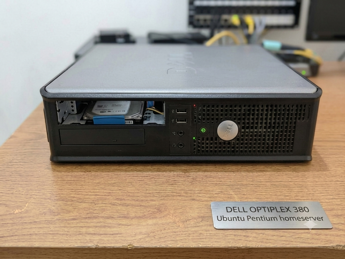 The pentium host — a recovered Dell OptiPlex running Ubuntu Server.