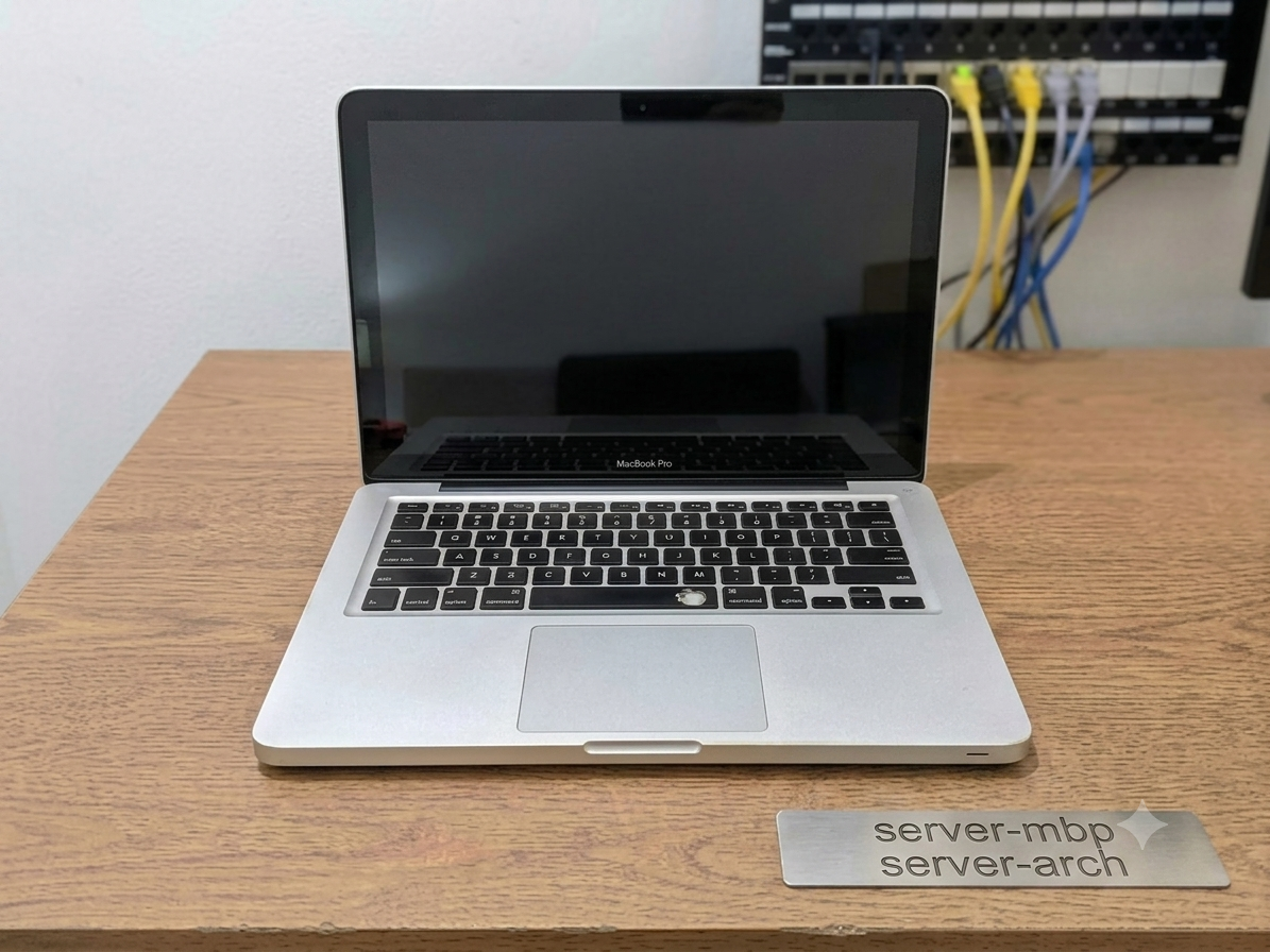 server-mbp — a 2011 MacBook Pro on Arch Linux, the high-agility node.